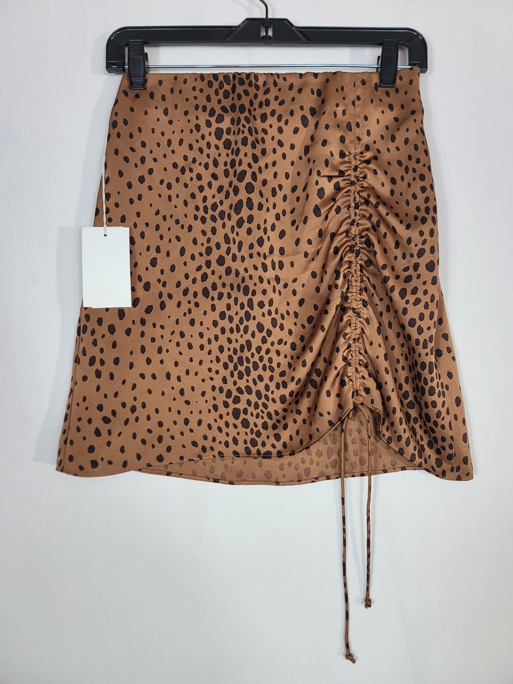 Wilfred Allusion Satin Terrazzo Brown Leopard Spot Ruch knee length skirt